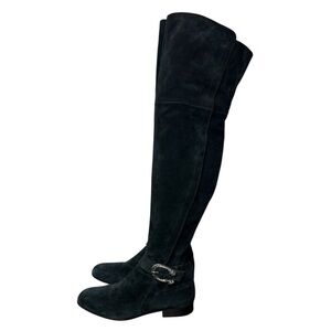 GUCCI Dionysus Black Suede Leather Over-The-Knee Boots Size 40 Luxury Buckle